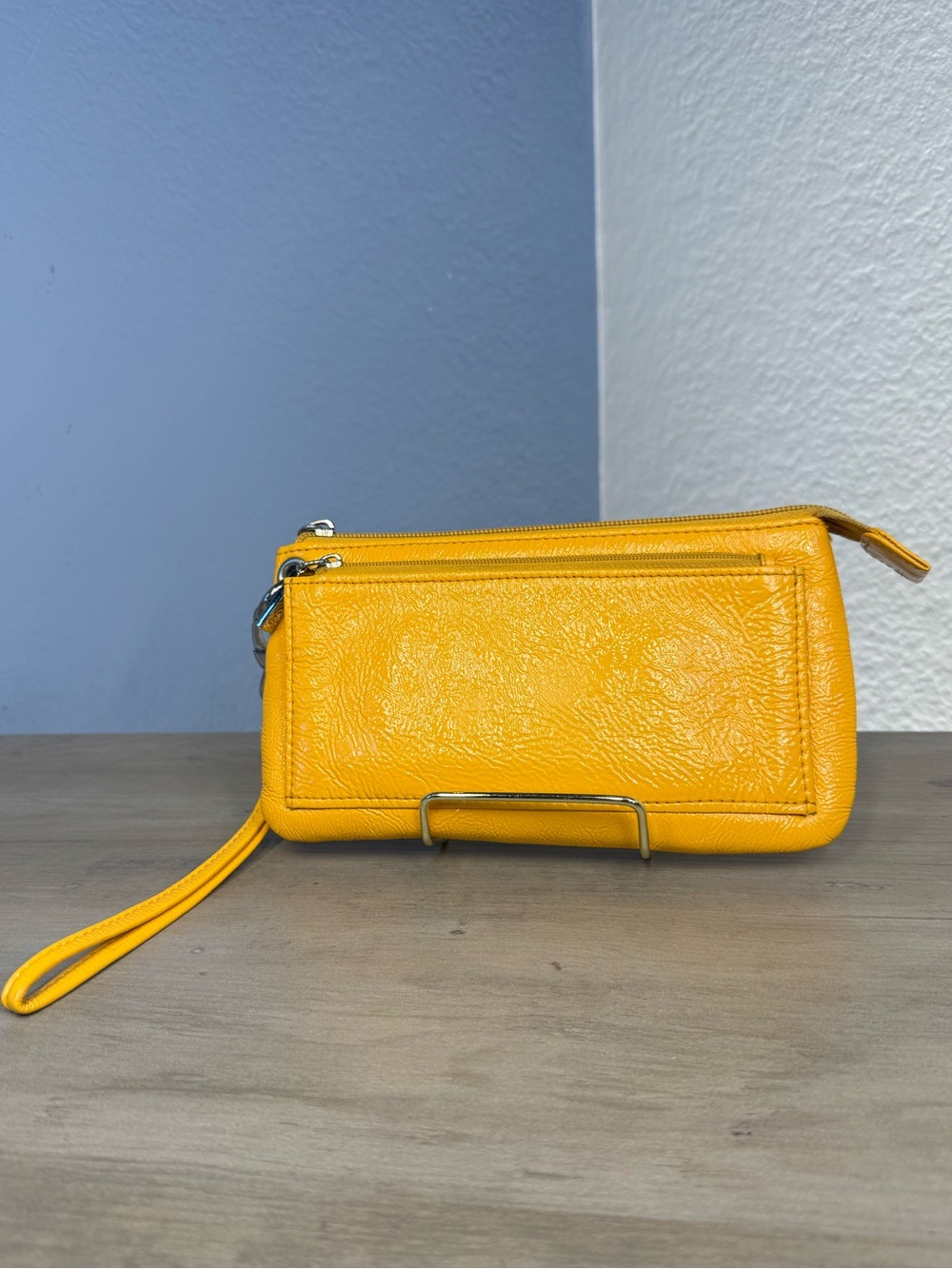 HOBO International Yellow Leather Wristlet Clutch Zip Pouch Silver Hardware